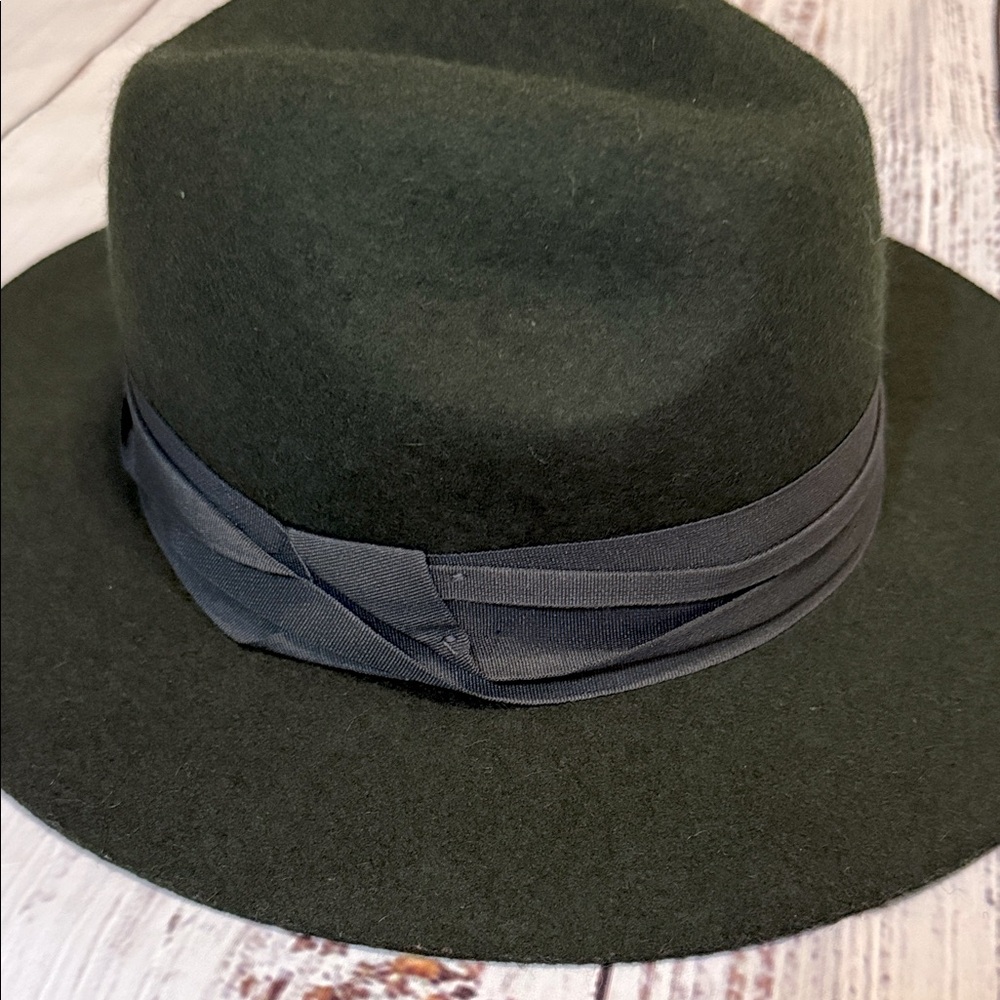 Dark Olive Wool Wide Brimmed Fedora Hat - Picture 4 of 13